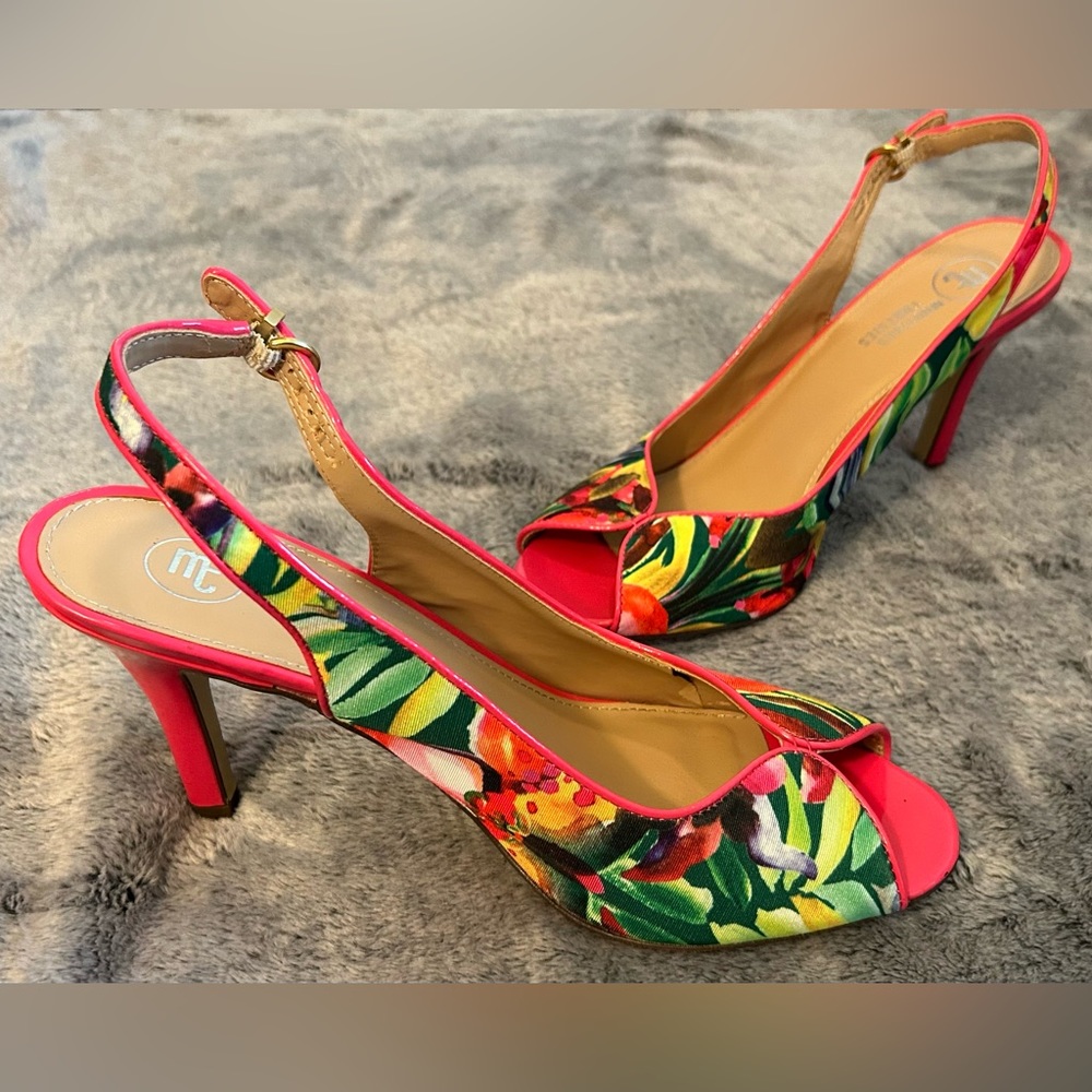 Mootsies Tootsie-Alyson Tropical Floral Peep Toe Sling Back. Size 10 - Picture 4 of 11